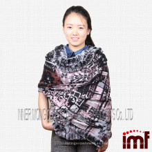 poncho de piel de conejo ribete de piel chal de pashmina